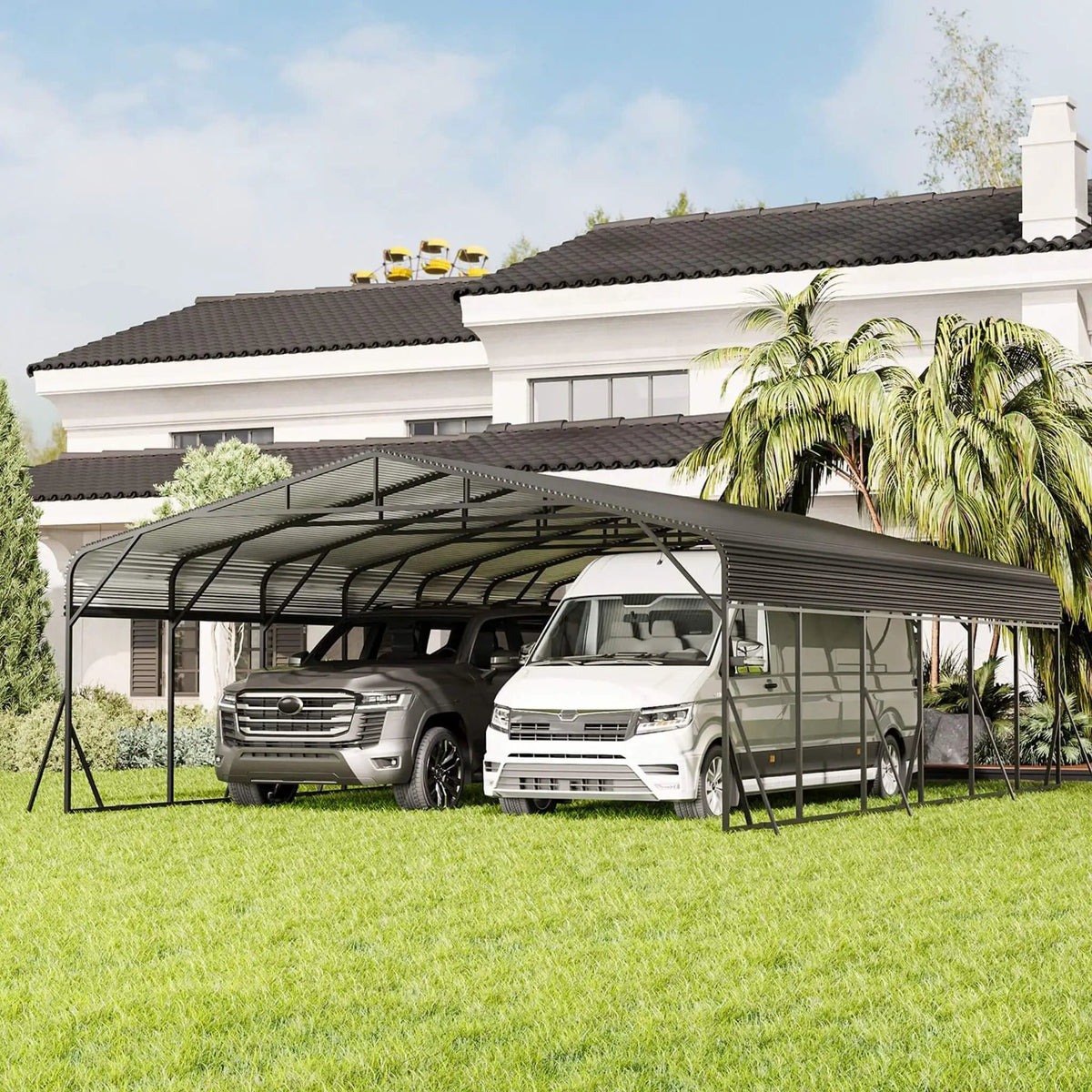 Heavy-Duty Wind-Resistant Steel Roof Carport With Triangular Frame | Steel | Home Use | Home