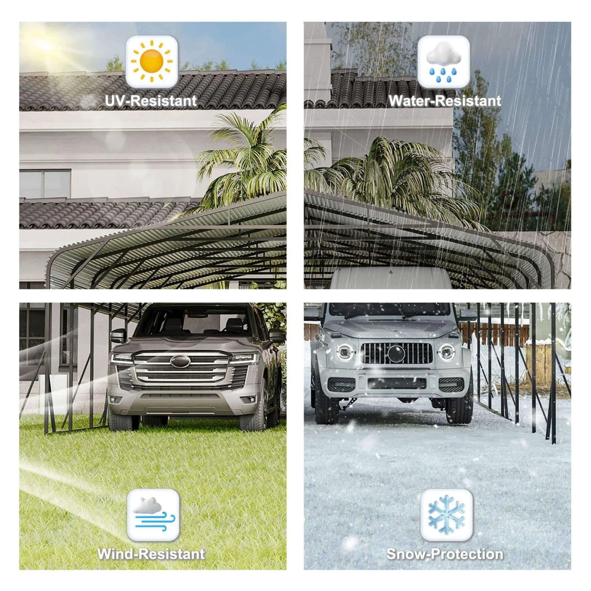 Heavy-Duty Wind-Resistant Steel Roof Carport With Triangular Frame | Steel | Home Use | Home
