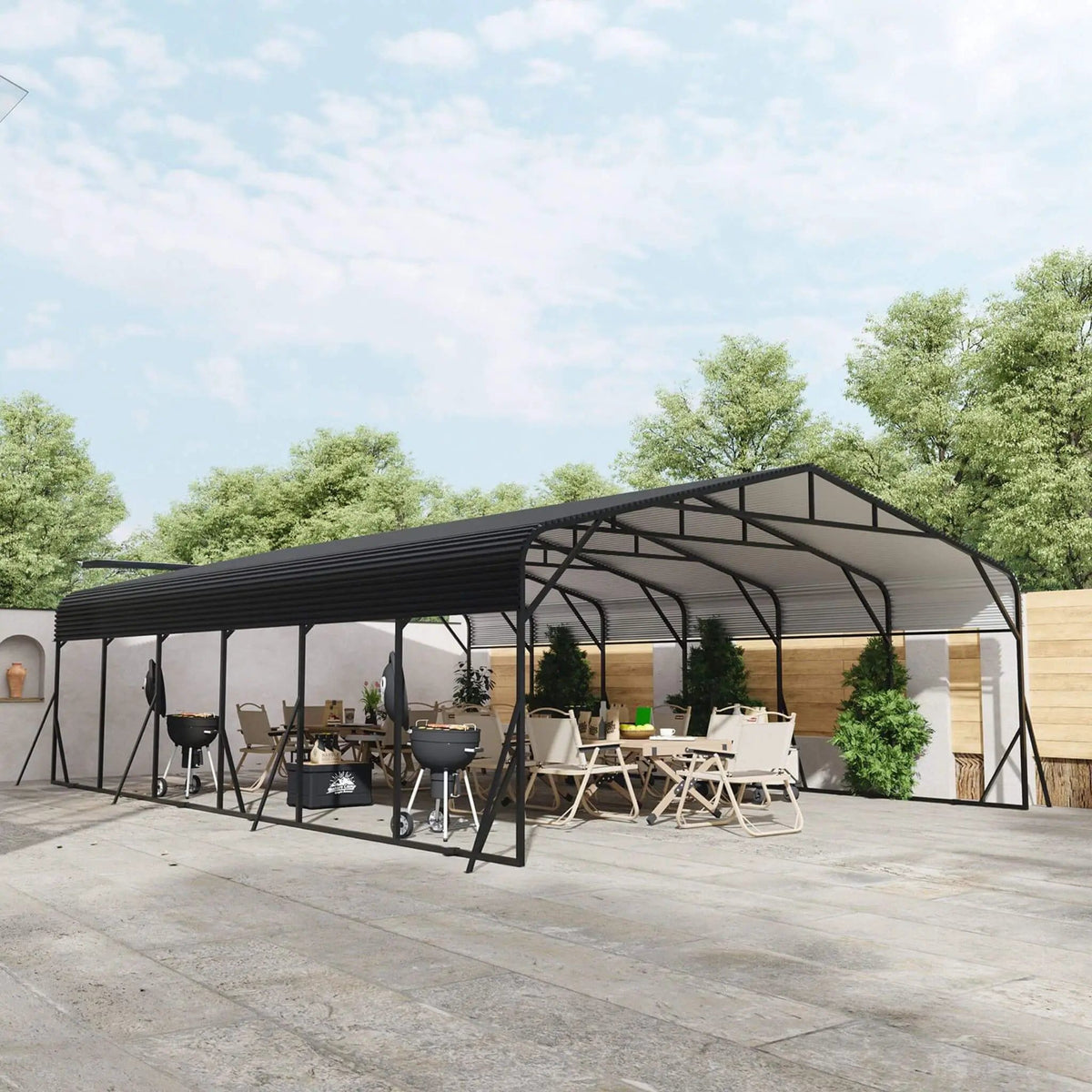 Heavy-Duty Wind-Resistant Steel Roof Carport With Triangular Frame | Steel | Home Use | Home