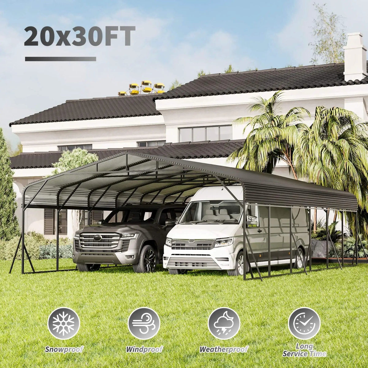 Heavy-Duty Wind-Resistant Steel Roof Carport With Triangular Frame | Steel | Home Use | Home