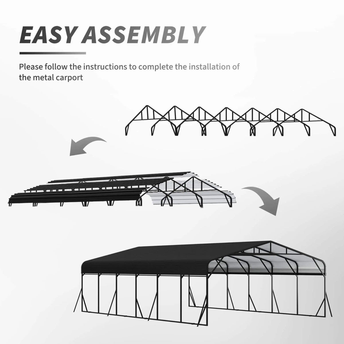 Heavy-Duty Wind-Resistant Steel Roof Carport With Triangular Frame | Steel | Home Use | Home