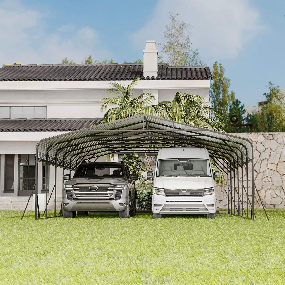 Heavy-Duty Wind-Resistant Steel Roof Carport With Triangular Frame | Steel | Home Use | Home
