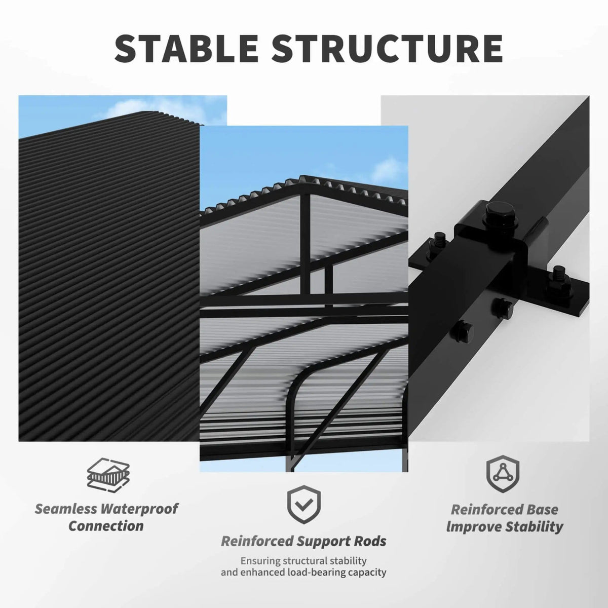 Heavy-Duty Wind-Resistant Steel Roof Carport With Triangular Frame | Steel | Home Use | Home