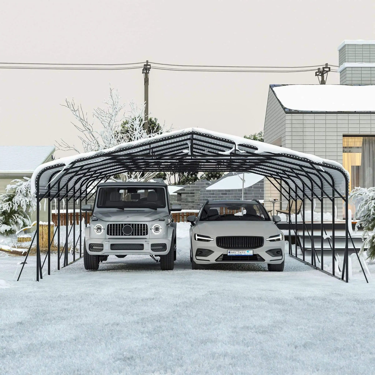 Heavy-Duty Wind-Resistant Steel Roof Carport With Triangular Frame | Steel | Home Use | Home