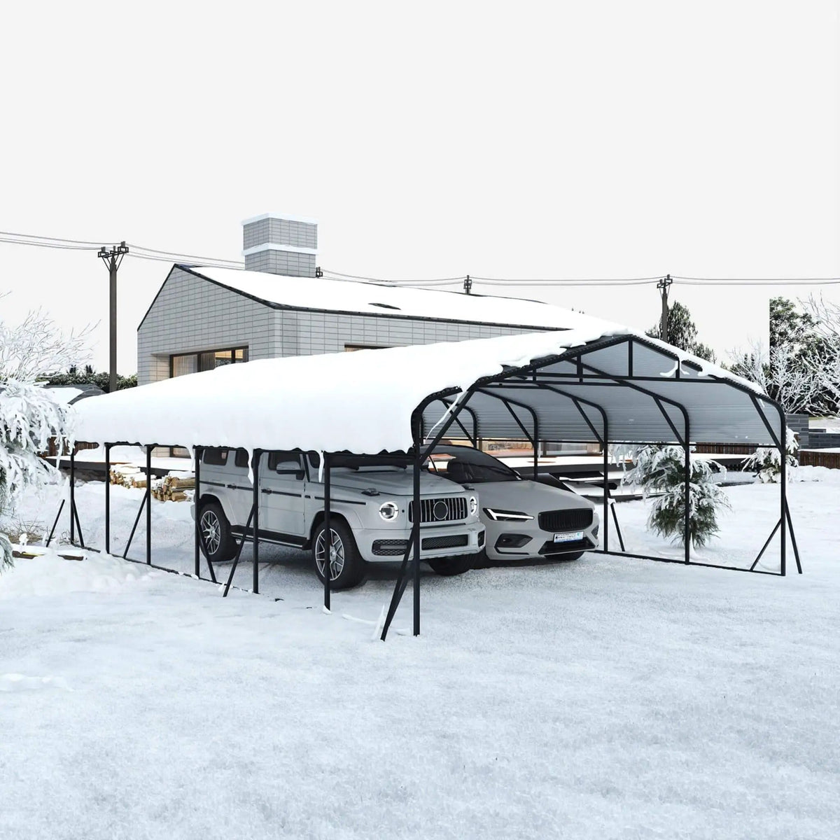 Heavy-Duty Wind-Resistant Steel Roof Carport With Triangular Frame | Steel | Home Use | Home