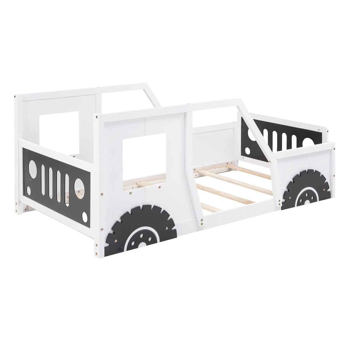 Car Shaped Platform Bed | Solid Pine Wood | Decorative Wheels