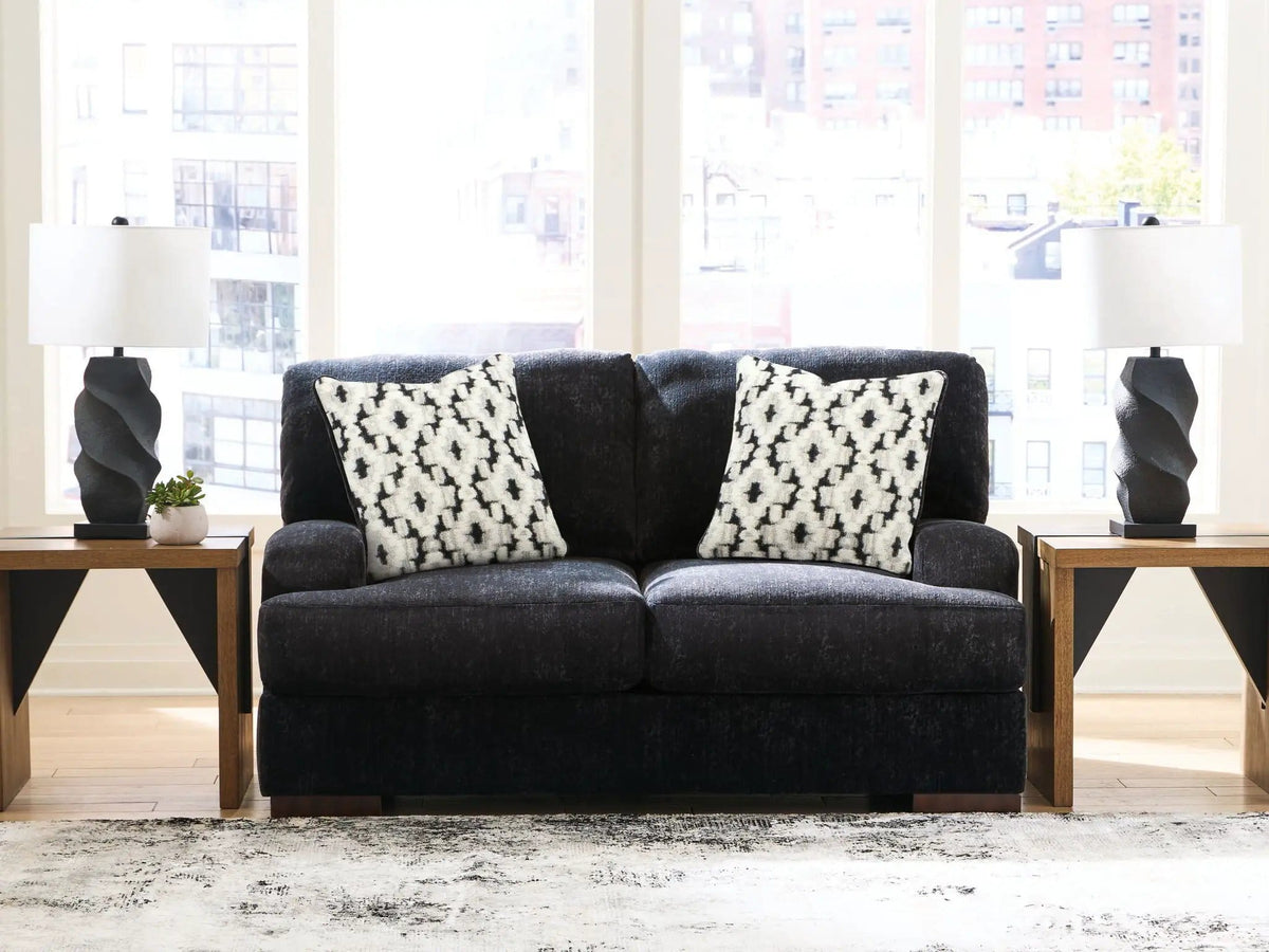 Whitmore Manor Loveseat | 70 x 45 x 41 in | Chenille & Wood | Black Pearl