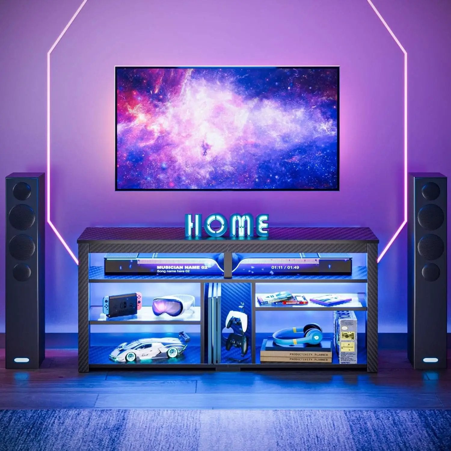 LED Tall TV Stand For 55-65 TV With Adjustable Shelves from PriceLows™