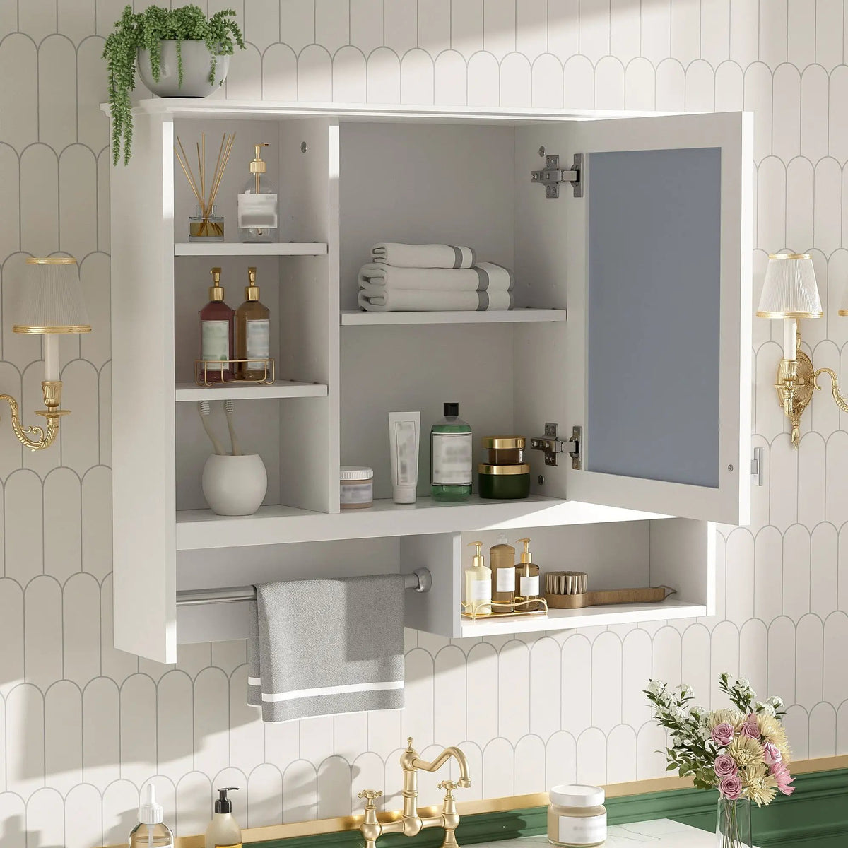 Wall Mount Mirror Cabinet | Adjustable Shelves | Soft Close Hinges | White