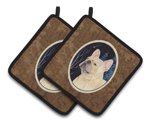 Pot Holder Set of 2 | Heat Resistant Quilted Hot Pads | 7.5 x 7.5 Inch | Starry Night French Bulldog