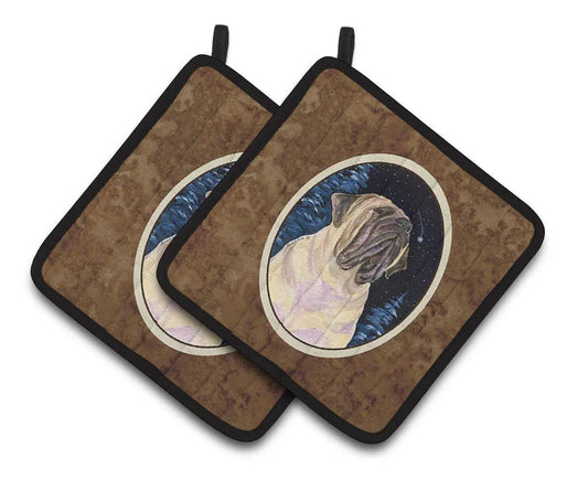 Pot Holder Set of 2 | Heat Resistant Quilted Hot Pads | 7.5 x 7.5 Inch | Starry Night Mastiff