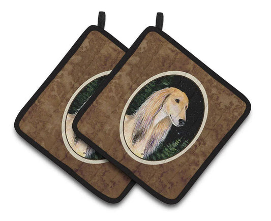 Pot Holder Set of 2 | Heat Resistant Quilted Hot Pads | 7.5 x 7.5 Inch | Starry Night Saluki
