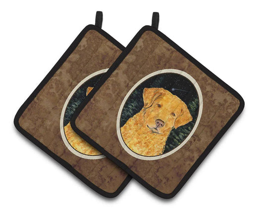 Pot Holder Set of 2 | Heat Resistant Quilted Hot Pads | 7.5 x 7.5 Inch | Starry Night Chesapeake Bay Retriever