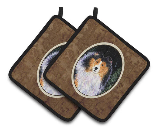 Pot Holder Set of 2 | Heat Resistant Quilted Hot Pads | 7.5 x 7.5 Inch | Starry Night Collie