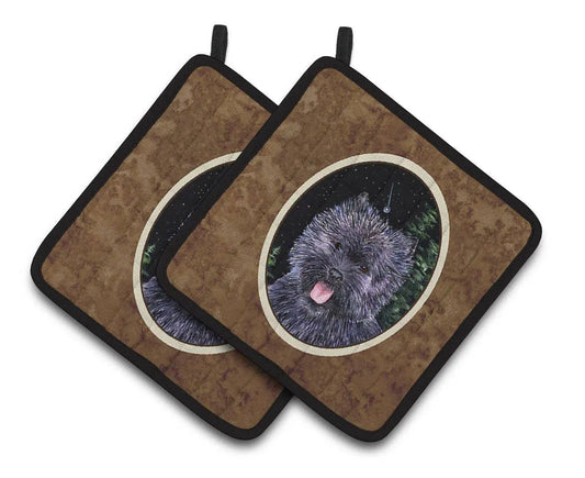 Pot Holder Set of 2 | Heat Resistant Quilted Hot Pads | 7.5 x 7.5 Inch | Starry Night Cairn Terrier