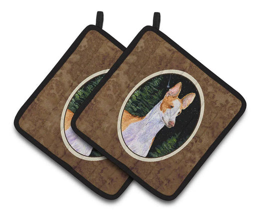 Pot Holder Set of 2 | Heat Resistant Quilted Hot Pads | 7.5 x 7.5 Inch | Starry Night Ibizan Hound (Style 2)