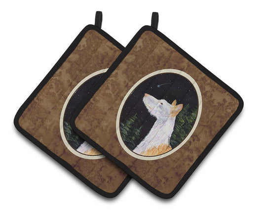 Pot Holder Set of 2 | Heat Resistant Quilted Hot Pads | 7.5 x 7.5 Inch | Starry Night Ibizan Hound