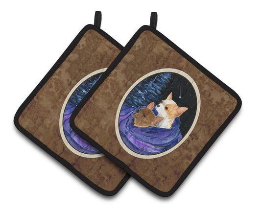 Pot Holder Set of 2 | Heat Resistant Quilted Hot Pads | 7.5 x 7.5 Inch | Starry Night Chihuahua (Style 4)