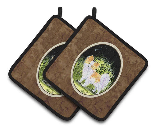 Pot Holder Set of 2 | Heat Resistant Quilted Hot Pads | 7.5 x 7.5 Inch | Starry Night Chihuahua (Style 2)