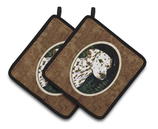 Pot Holder Set of 2 | Heat Resistant Quilted Hot Pads | 7.5 x 7.5 Inch | Starry Night Dalmatian