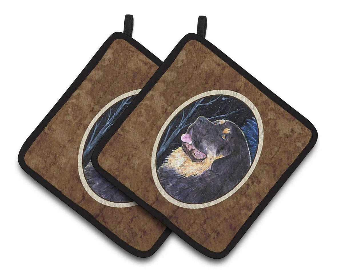 Pot Holder Set of 2 | Heat Resistant Quilted Hot Pads | 7.5 x 7.5 Inch | Starry Night Tibetan Mastiff (Style 2)