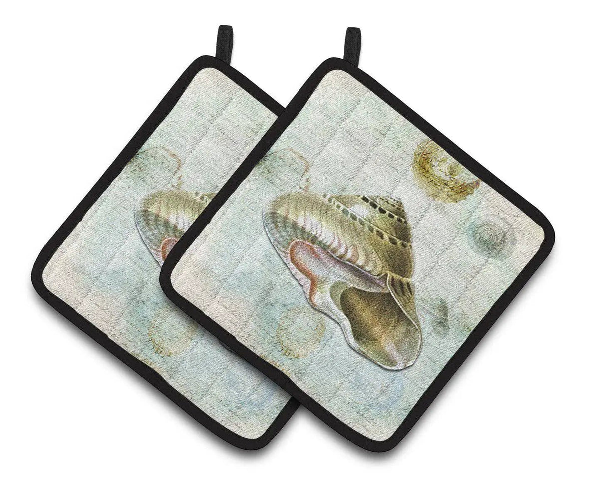 Pot Holder Set of 2 | Heat Resistant Quilted Hot Pads | 7.5 x 7.5 Inch | Beach Carrier Shell
