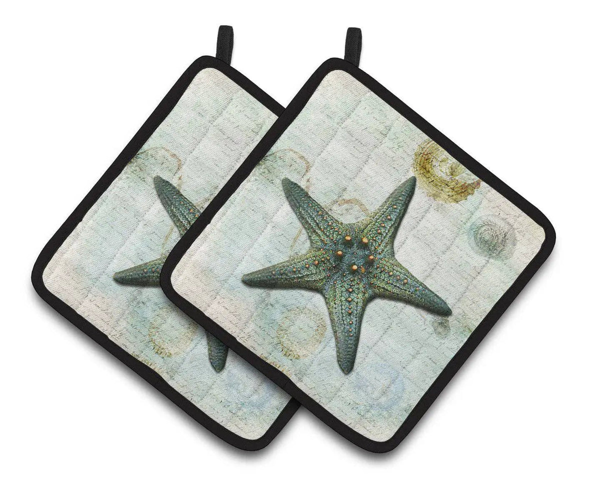 Pot Holder Set of 2 | Heat Resistant Quilted Hot Pads | 7.5 x 7.5 Inch | Beach Knobby Sea Stars Starfish