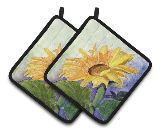 Pot Holder Set of 2 | Heat Resistant Quilted Hot Pads | 7.5 x 7.5 Inch | Flower - Sunflower (Style 5)