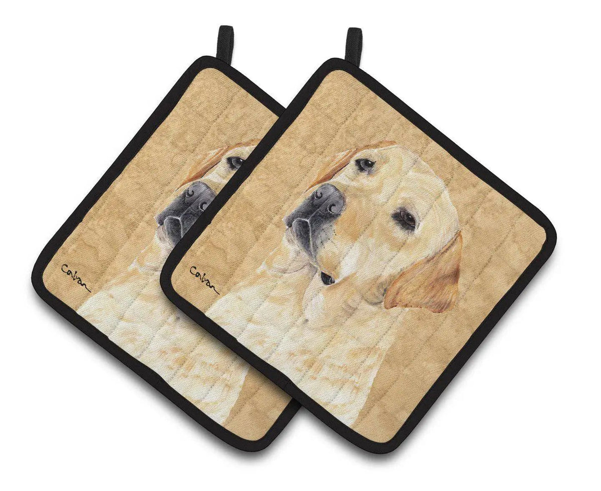 Pot Holder Set of 2 | Heat Resistant Quilted Hot Pads | 7.5 x 7.5 Inch | Labrador Wipe your Paws (Style 2)