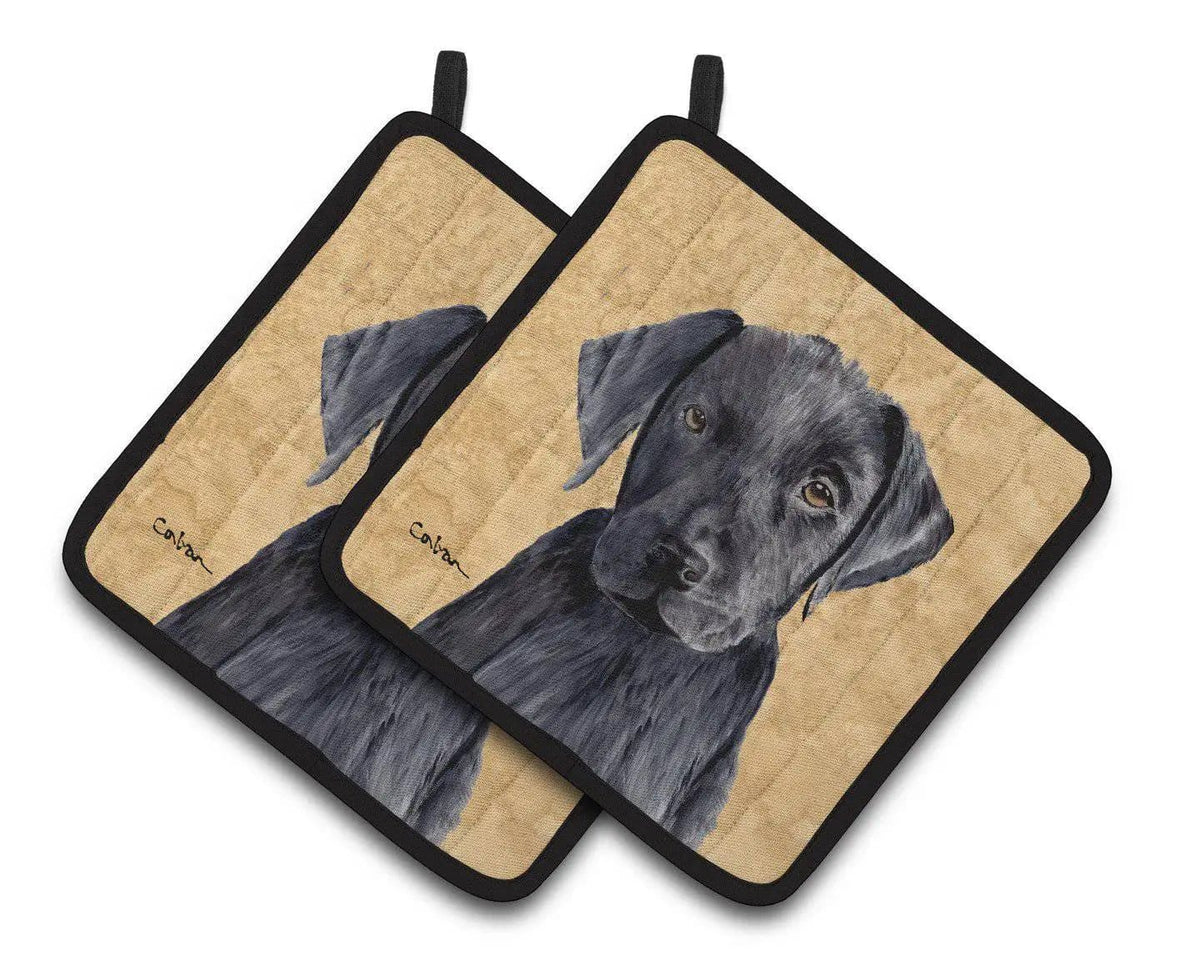 Pot Holder Set of 2 | Heat Resistant Quilted Hot Pads | 7.5 x 7.5 Inch | Labrador Wipe your Paws