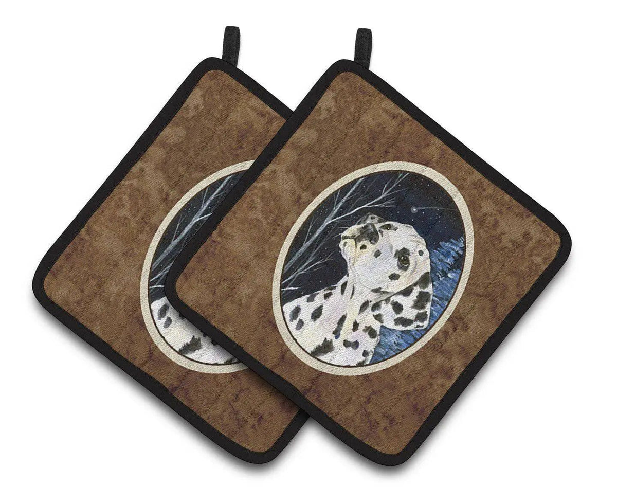 Pot Holder Set of 2 | Heat Resistant Quilted Hot Pads | 7.5 x 7.5 Inch | Starry Night Dalmatian (Style 2)