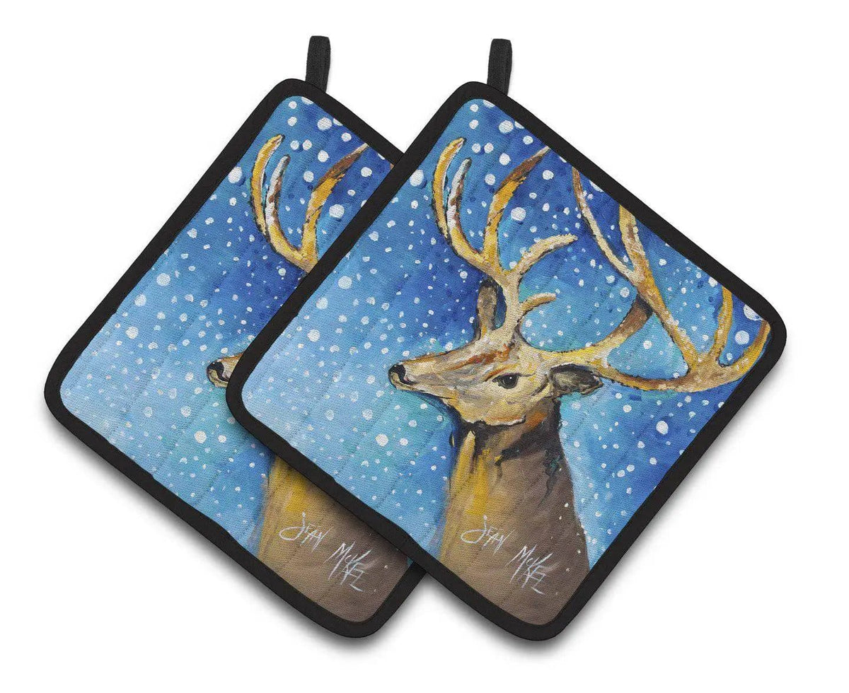 Pot Holder Set of 2 | Heat Resistant Quilted Hot Pads | 7.5 x 7.5 Inch | Reindeer