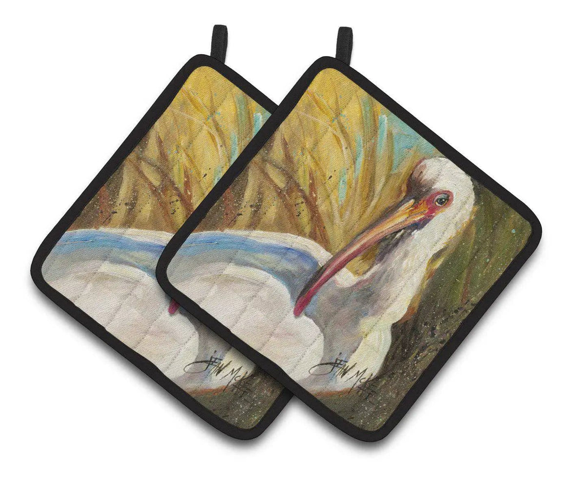 Pot Holder Set of 2 | Heat Resistant Quilted Hot Pads | 7.5 x 7.5 Inch | White Ibis