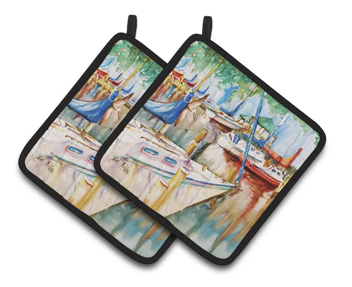Pot Holder Set of 2 | Heat Resistant Quilted Hot Pads | 7.5 x 7.5 Inch | Gazebo and Sailboats