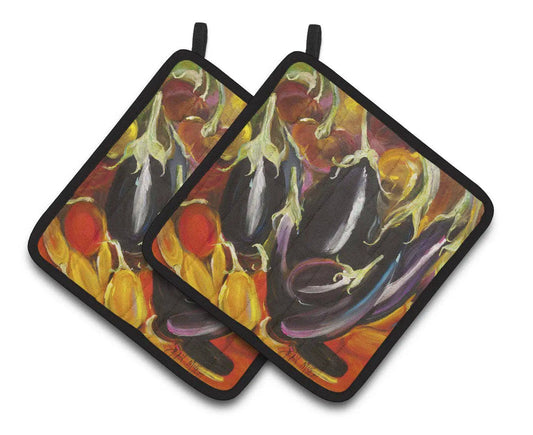 Pot Holder Set of 2 | Heat Resistant Quilted Hot Pads | 7.5 x 7.5 Inch | Eggplant