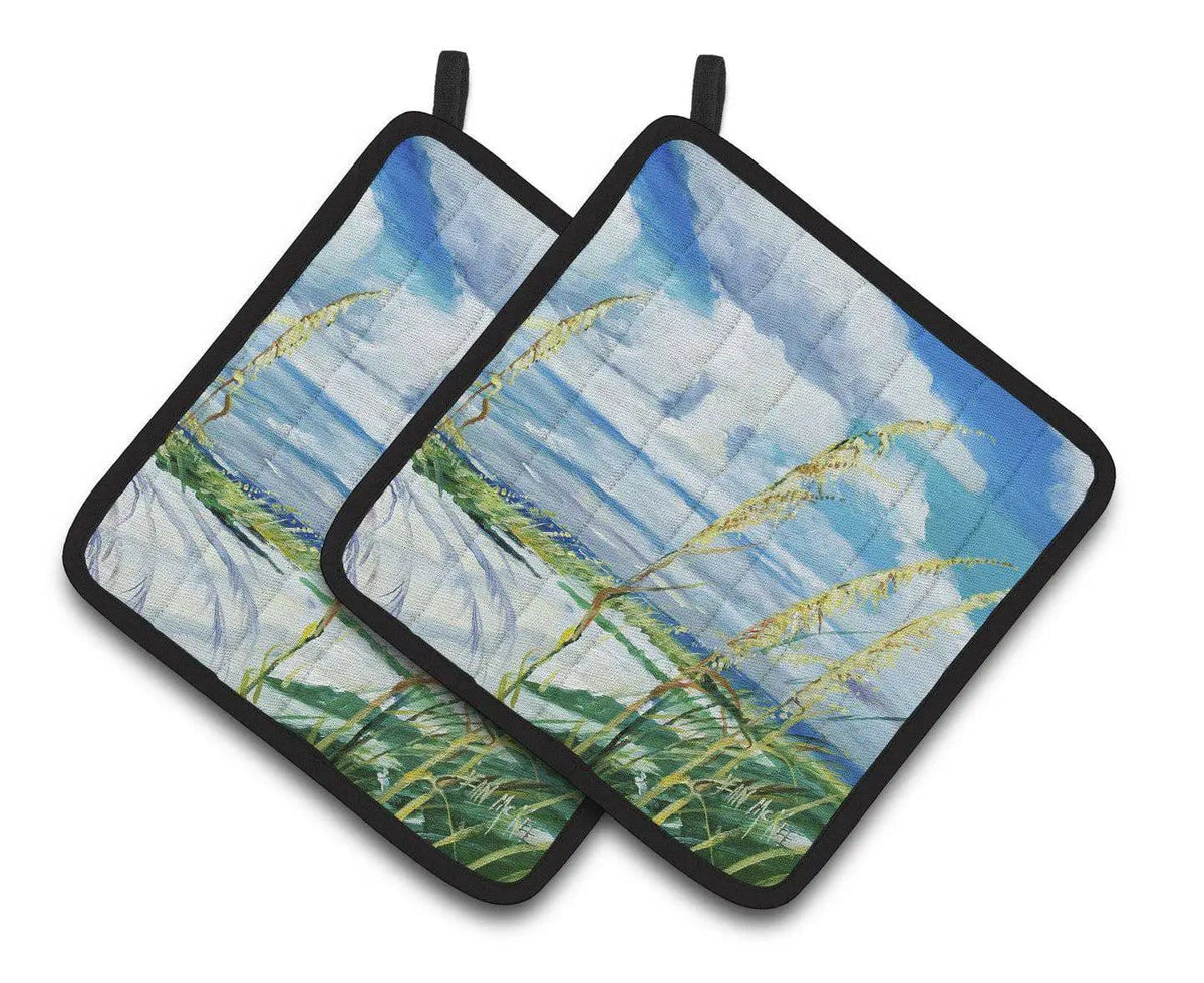 Pot Holder Set of 2 | Heat Resistant Quilted Hot Pads | 7.5 x 7.5 Inch | Sea Oats