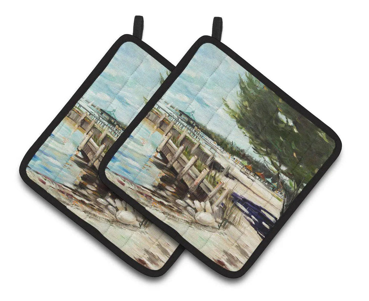 Pot Holder Set of 2 | Heat Resistant Quilted Hot Pads | 7.5 x 7.5 Inch | At the Pier Sailboats