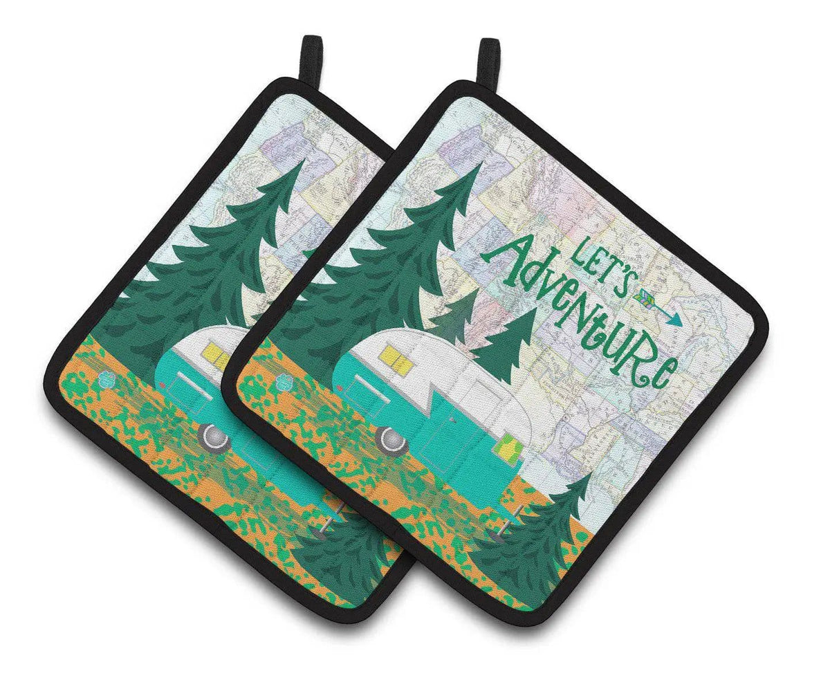 Pot Holder Set of 2 | Heat Resistant Quilted Hot Pads | 7.5 x 7.5 Inch | Let's Adventure Glamping Trailer