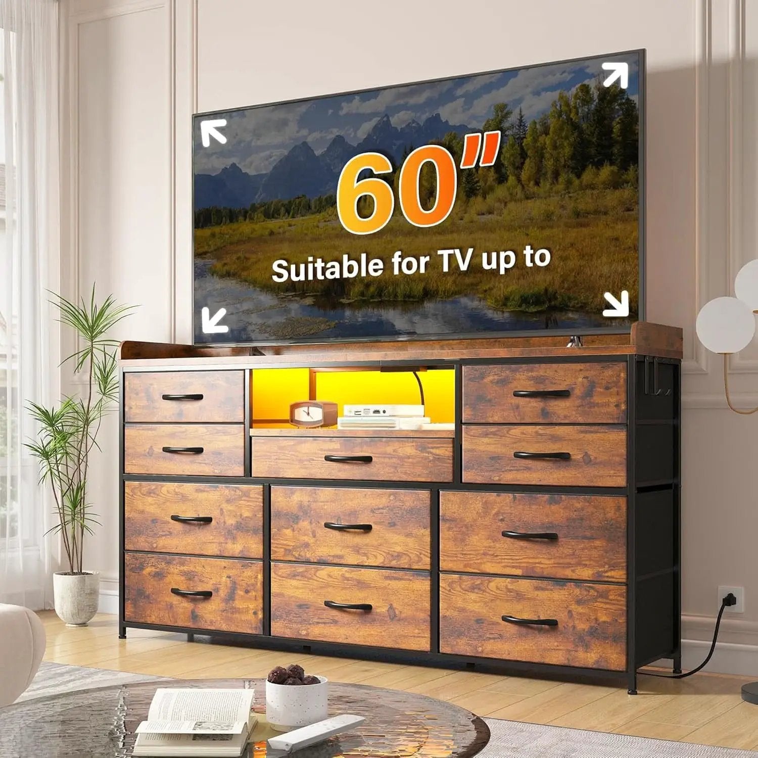 Dresser TV Stand 60 Inch Wide With 11 Drawers Unit from PriceLows™