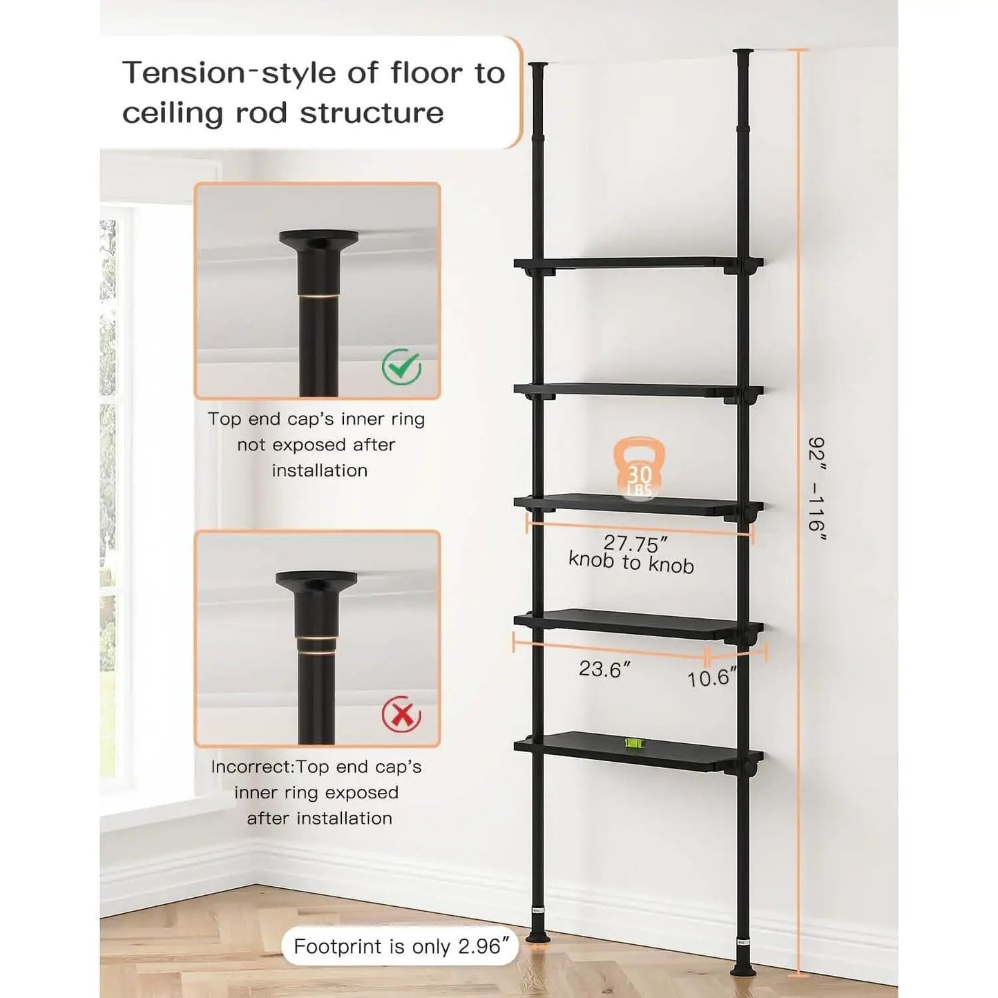 5 Tier Narrow Ladder Bookshelf With Floor To Ceiling Mount from PriceLows™