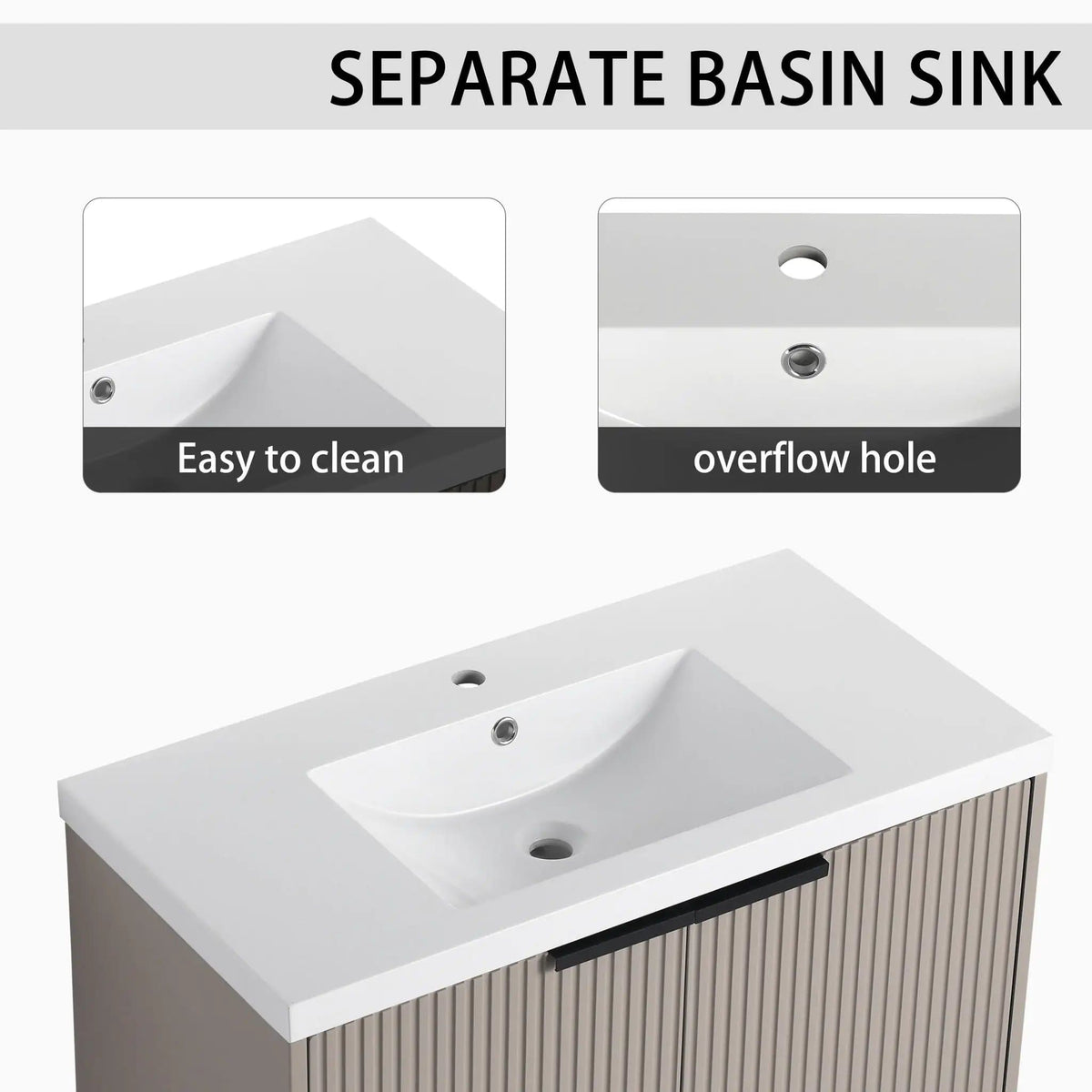 Contemporary Wall Mounted Bathroom Vanity With Resin Double Sink | 6 Pieces | Metal & Plywood | Bathroom
