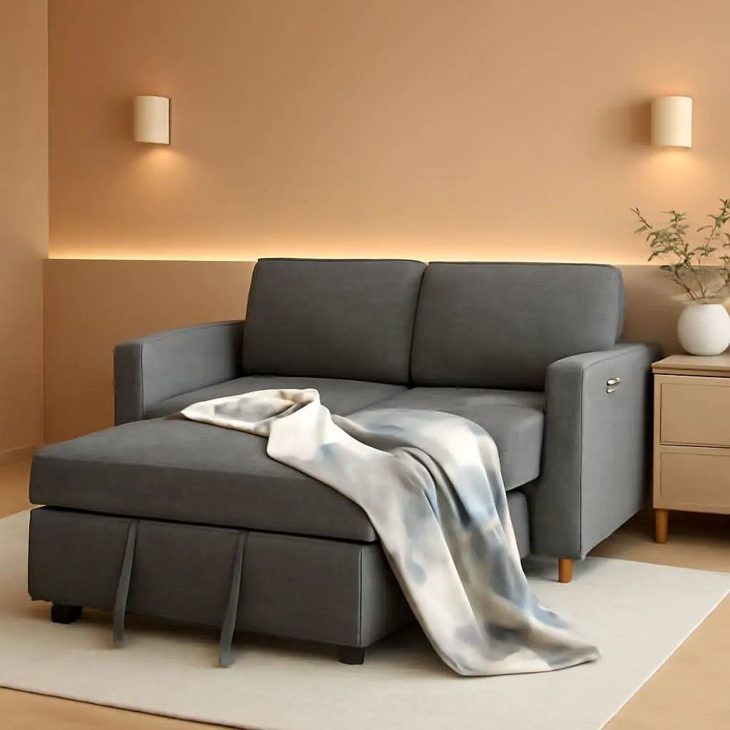 Sleeper Sofa Bed, 3-In-1 Convertible Sofa Chair, Linen Fabric Pull Out Couch Bed, Loveseat Sleeper with Spring Support, Adjustable Backrest, 2 Seater Recliner Chair for Small Space, Dark Grey from PriceLows™