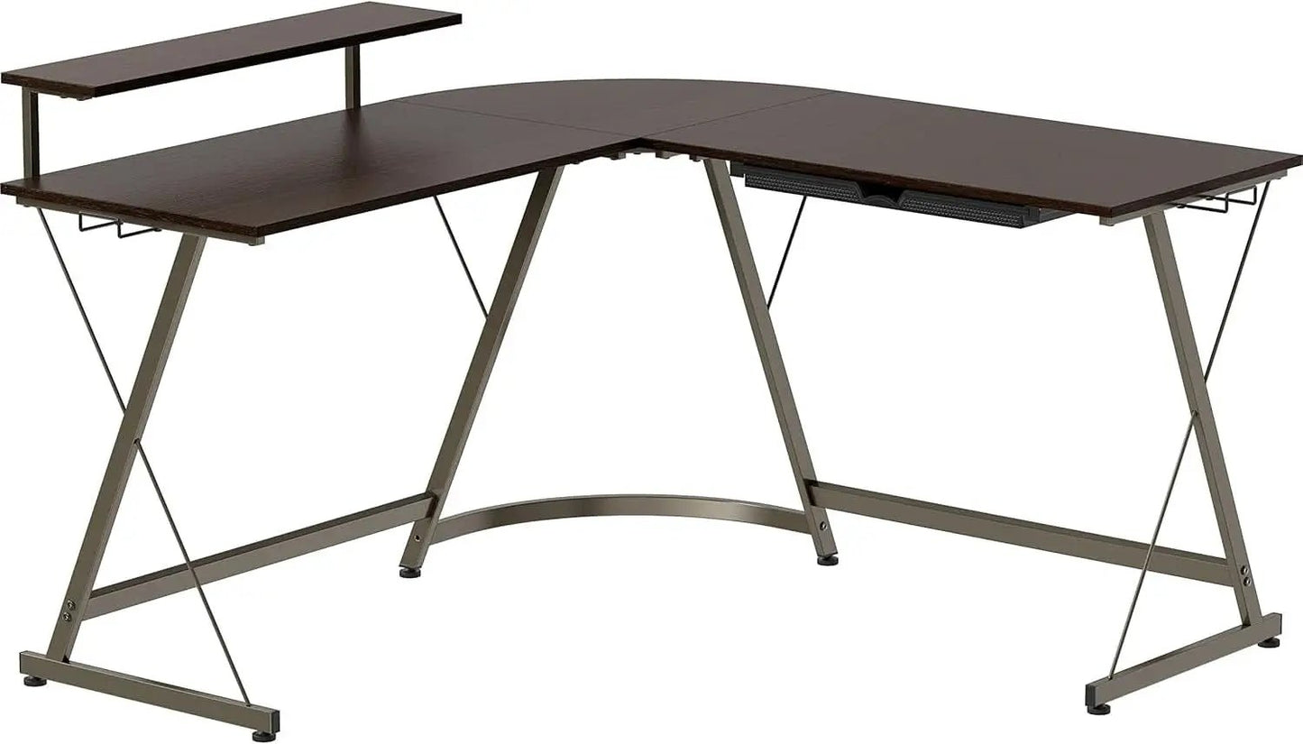 Vista L Shaped Desk With Removable Monitor Stand Espresso from PriceLows™