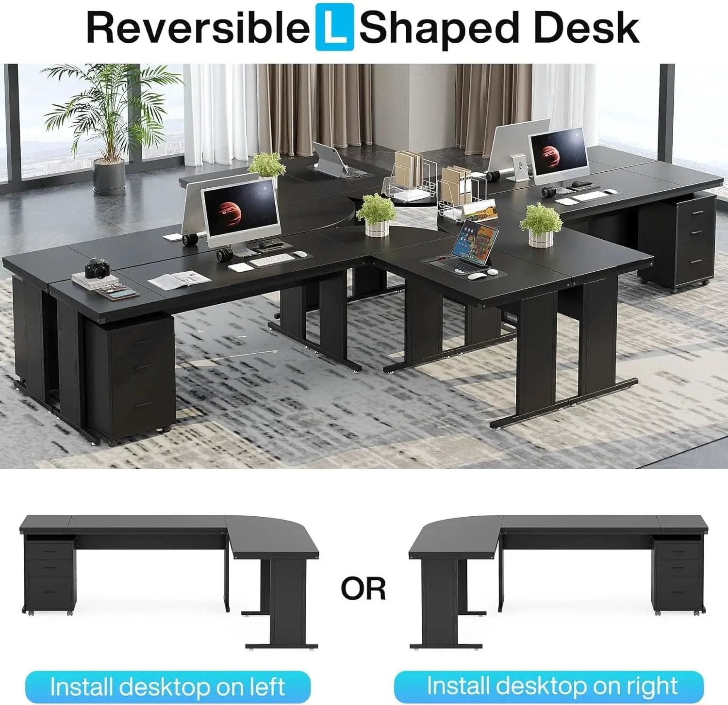 83 Inch L Shaped Executive Desk With 3 Drawer Cabinet from PriceLows™