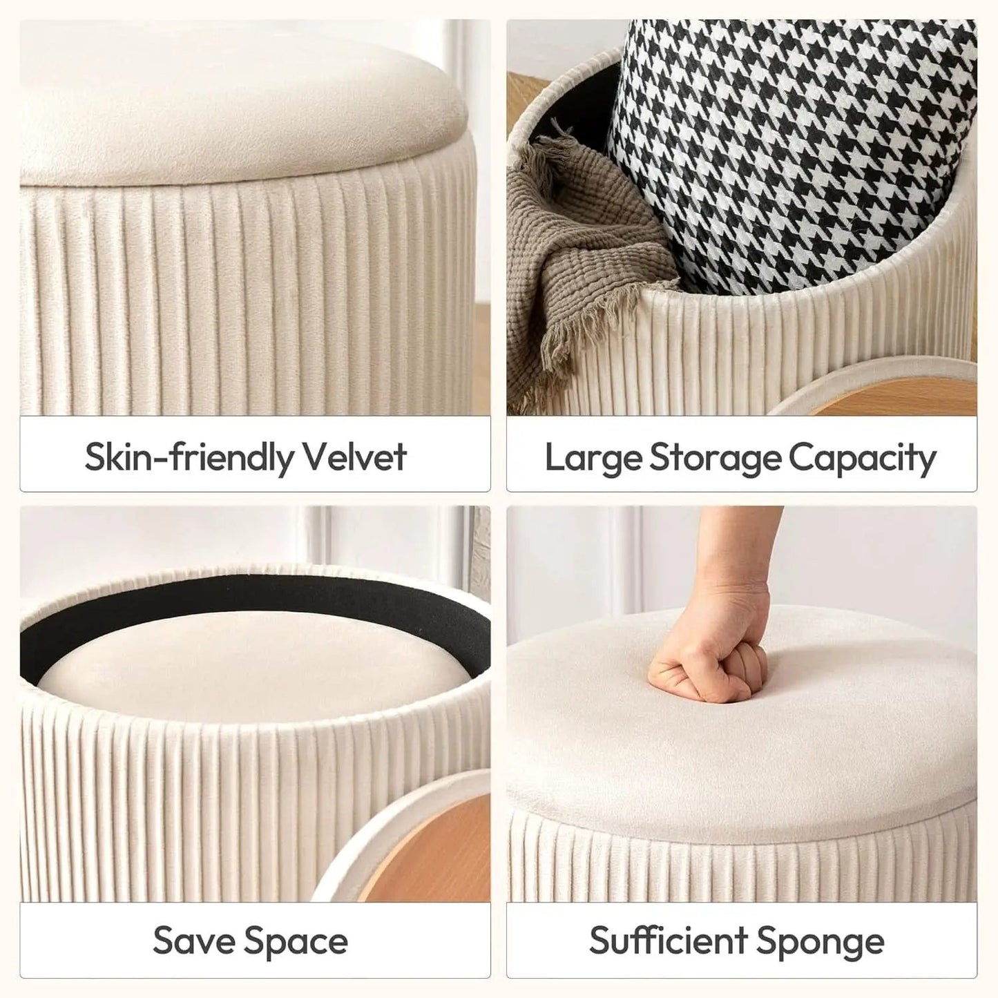 Beige Velvet Storage Ottoman With Hidden Compartment from PriceLows™