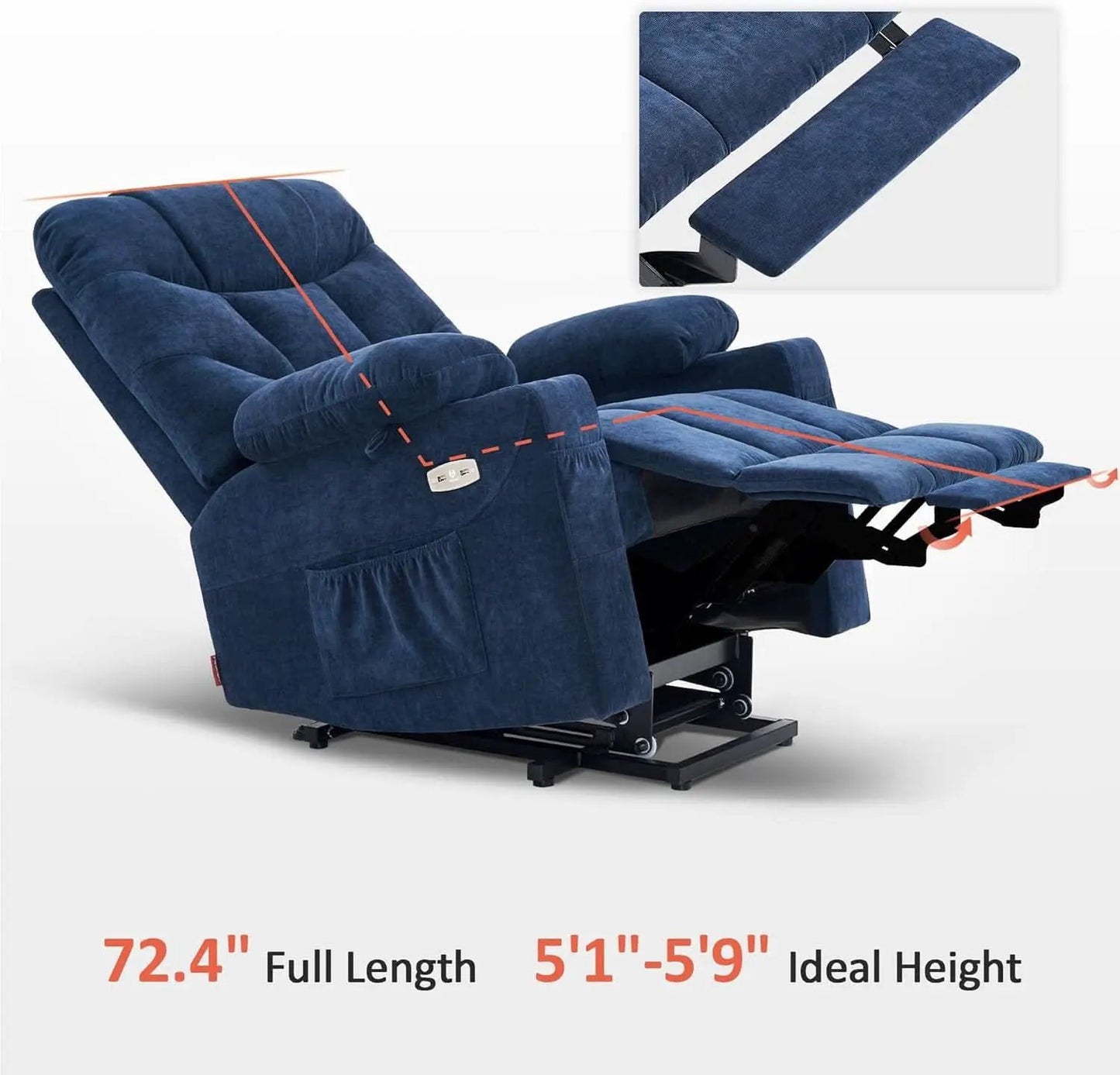 Power Lift Recliner Chair Navy Blue With Extended Footrest from PriceLows™