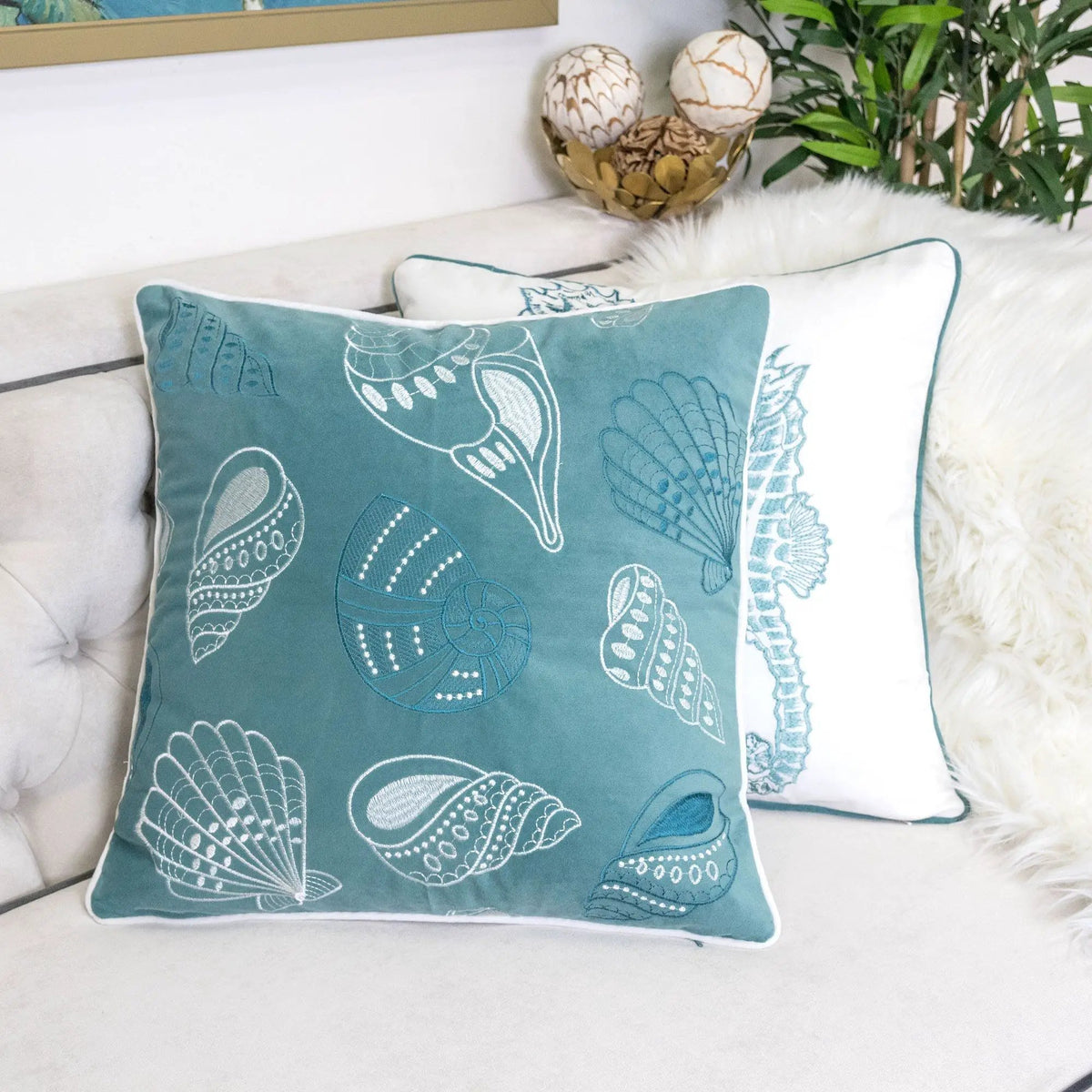Seashells Pillow Cover | 20x20 Inch | Soft Texture | Hidden Zipper