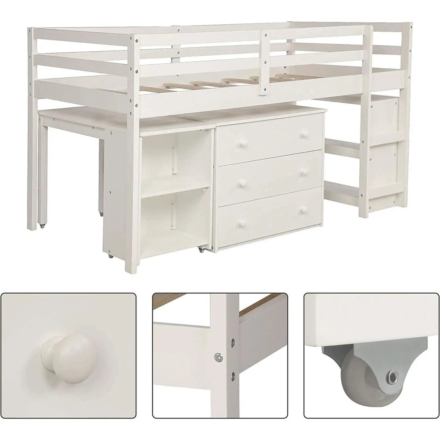 Twin Loft Bed With Rolling Desk And Storage For Small Rooms from PriceLows™