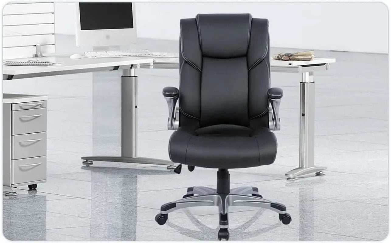 Black Leather Executive Office Chairs 2 Pack With Flip Arms from PriceLows™