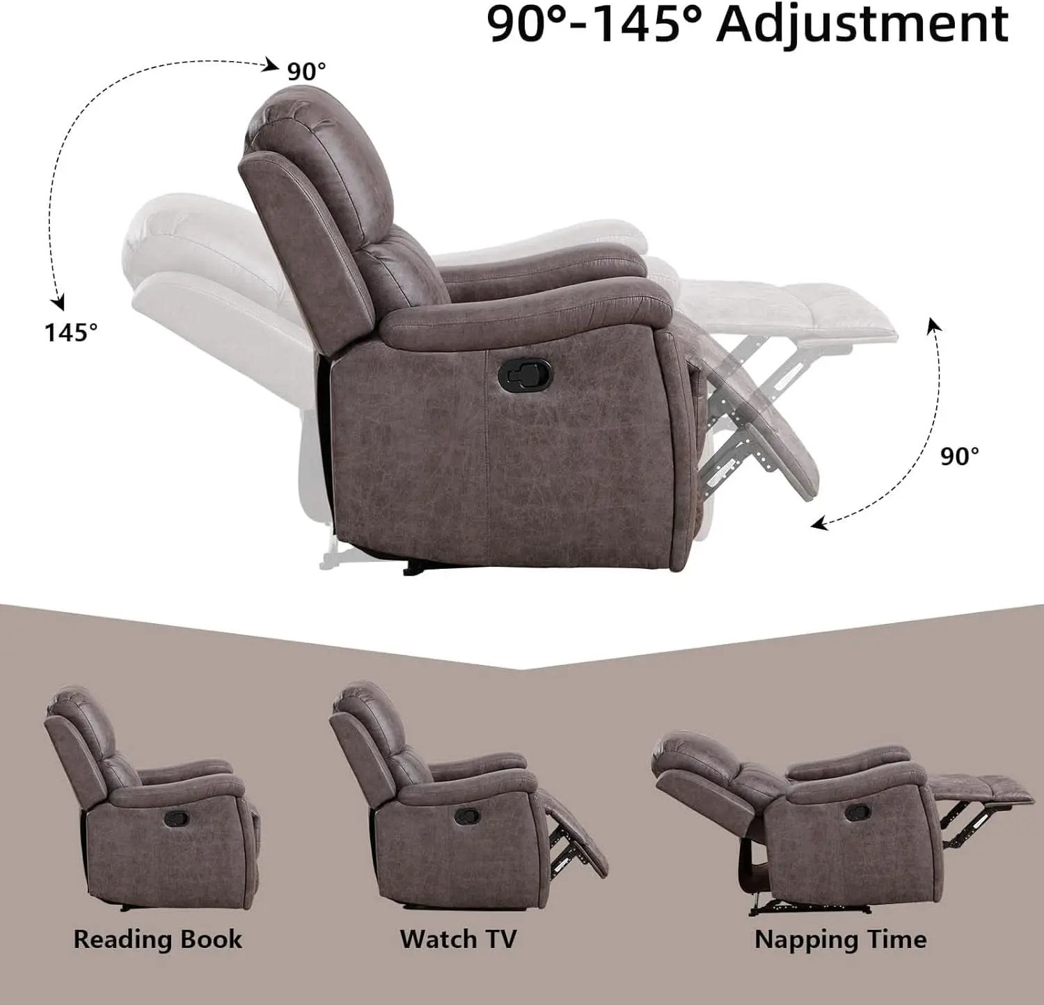 Grey Full Grain Leather Manual Recliner With Cup Holders from PriceLows™